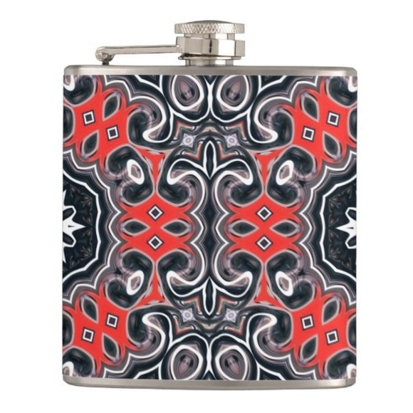 Red & Black Bandana Print Flask 6oz New - Picture 4 of 4